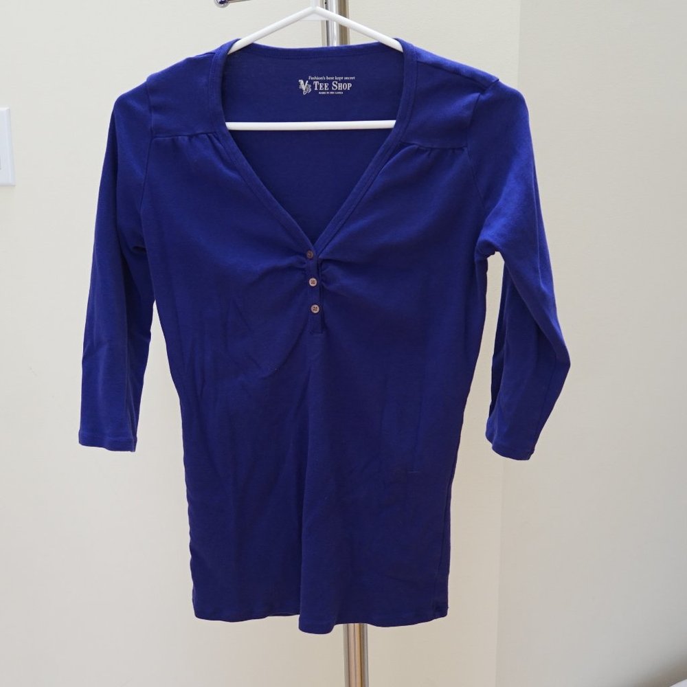 Beautiful Blue Button Henley Top
